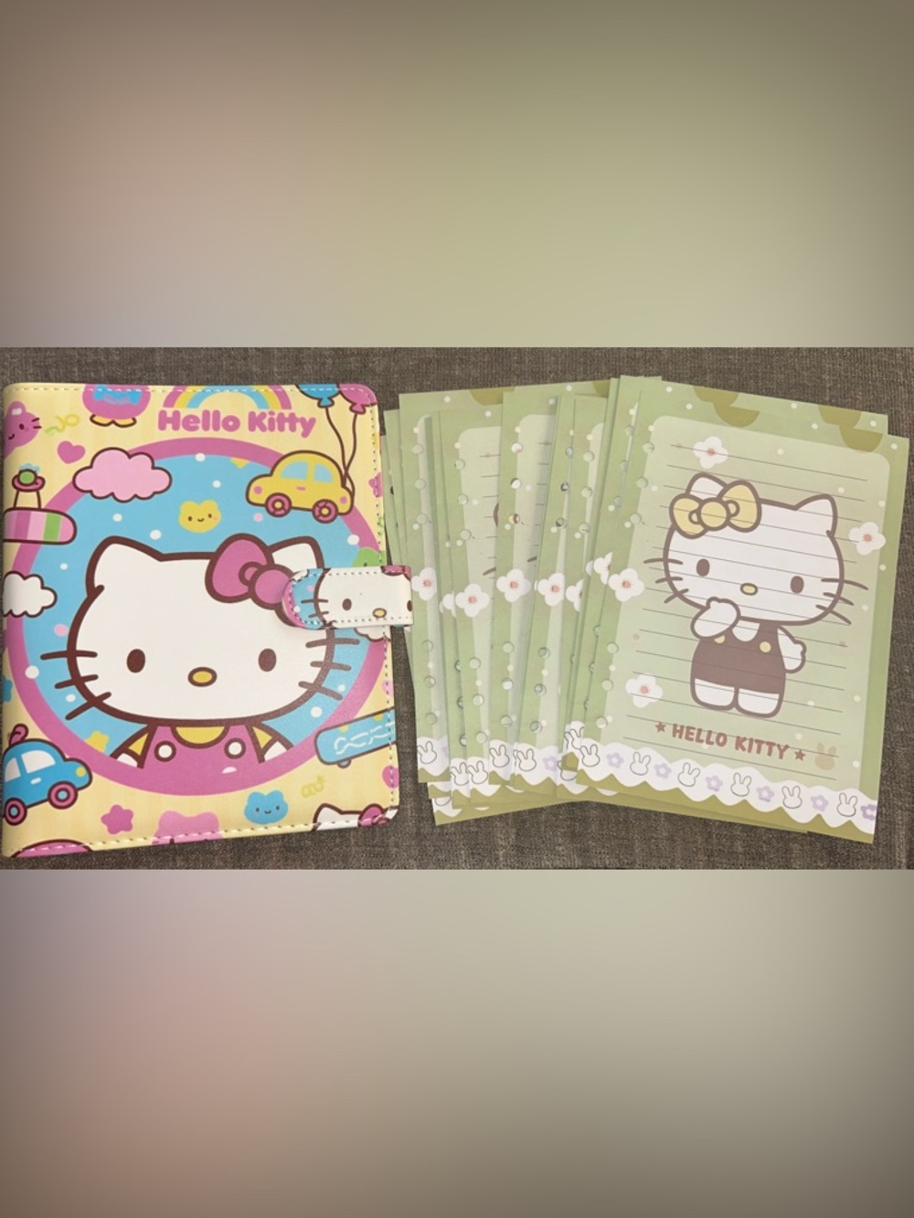 Hello Kitty Pastel Yellow Pink Blue Kids A5 Binder with Floral Inserts
